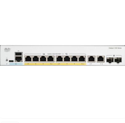 C1200-8P-E-2G Cisco Switches 8x 10/100/1000 Porty PoE+ z budżetem mocy 67W 2x Gigabit Koprowe/SFP Combo Porty, montowane na stojaku