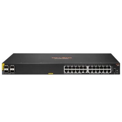 Przełącznik zarządzalny Aruba CX 6000 z 24 portami 10/100/1000 (PoE+) + 4 portami Gigabit SFP, budżet PoE 370W i konstrukcja do łączenia w stos