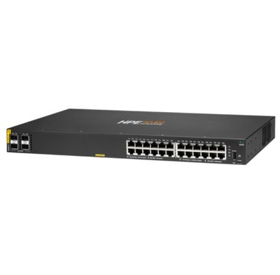 Przełącznik zarządzalny Aruba CX 6000 z 24 portami 10/100/1000 (PoE+) + 4 portami Gigabit SFP, budżet PoE 370W i konstrukcja do łączenia w stos