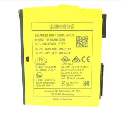 Siemens 6ES7136-6BA00-0CA0 ET200SP F-DI 8x24VDC HF Safety Input Module z certyfikatem SIL3 i klasyfikacją PL e